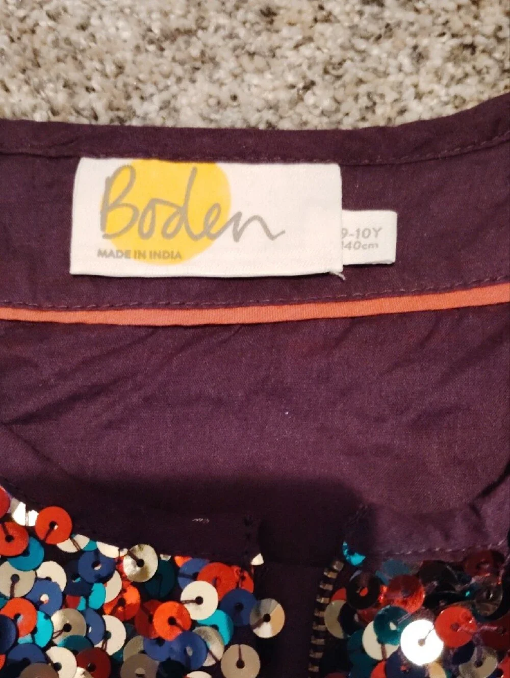 Boden Multicolor Sequin Jumpsuit with Plum Trim